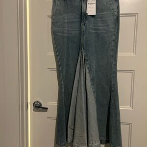 Denim Maxi Skirt with Flared Hem slit back